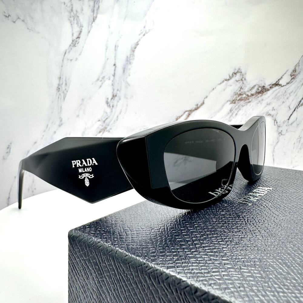 New PRADA Sunglasses Black Oval Cat Eye Symbole Logo - Picture 13 of 16